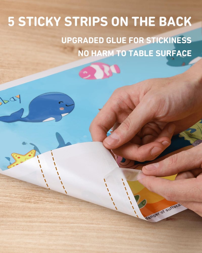 Babebay Disposable Stick-on Placemats 40 Pack for Baby & Kids, Toddler Placemats in Reusable Pouch 12" x 18" (Blue Ocean Life) - Image 3