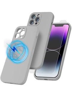iPhone 14 Pro Max + 2 Pack Tempered Glass Screen Protector Magsafe Case Silicone Phone Case with Microfiber Lining for iPhone 14 Pro Max 6.7 inch 2022,Grey