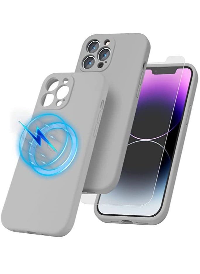 ELTRAZONE - iPhone 14 Pro Max + 2 Pack Tempered Glass Screen Protector Magsafe Case Silicone Phone Case with Microfiber Lining for iPhone 14 Pro Max 6.7 inch 2022,Grey - Image 1