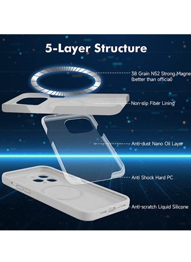 ELTRAZONE - iPhone 14 Pro Max + 2 Pack Tempered Glass Screen Protector Magsafe Case Silicone Phone Case with Microfiber Lining for iPhone 14 Pro Max 6.7 inch 2022,Grey - Image 1