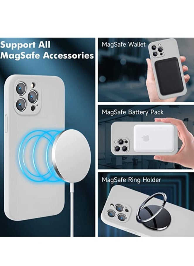 ELTRAZONE - iPhone 14 Pro Max + 2 Pack Tempered Glass Screen Protector Magsafe Case Silicone Phone Case with Microfiber Lining for iPhone 14 Pro Max 6.7 inch 2022,Grey - Image 1