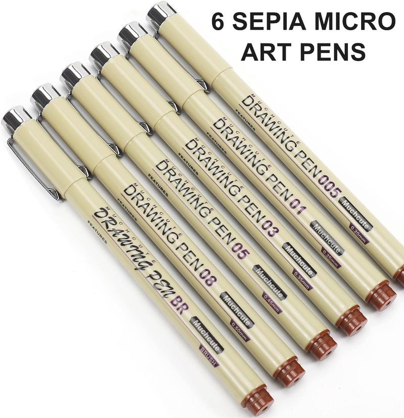 KOUSICOO Muchcute Micro Fineliner Drawing Art Pens: 6 Sepia Fine Line Waterproof Ink Set Artist Supplies Brown Archival Inking Marker Liner Sketch Outline Manga Anime Gifts Sketching Watercolor Zentangle Stuff - Image 3
