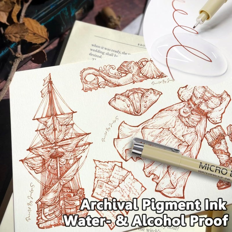 KOUSICOO Muchcute Micro Fineliner Drawing Art Pens: 6 Sepia Fine Line Waterproof Ink Set Artist Supplies Brown Archival Inking Marker Liner Sketch Outline Manga Anime Gifts Sketching Watercolor Zentangle Stuff - Image 5