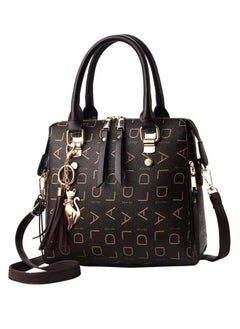 Black monogram print satchel bag with keychain