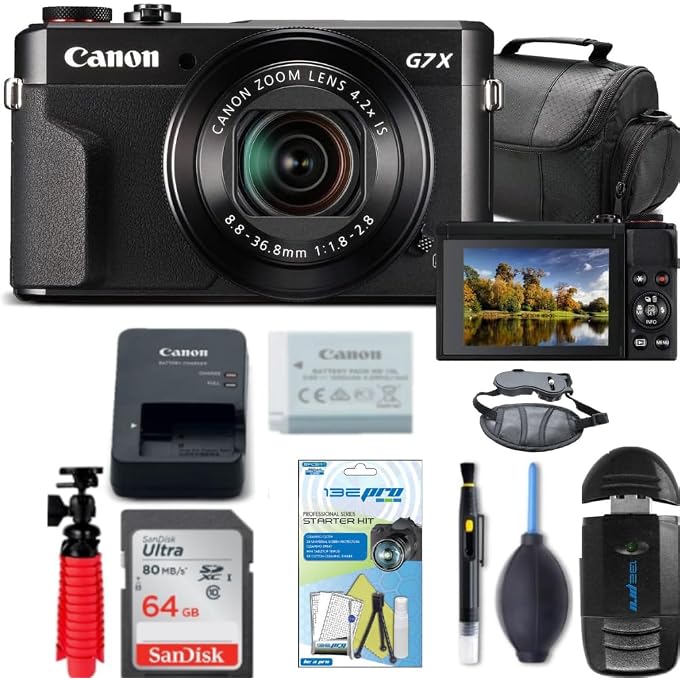 Canon PowerShot Digital Camera G7 X Mark II with Wi-Fi & NFC, LCD Screen, and 1-inch Sensor + PixiBytes Accessories Bundle- (Black) ... (Renewed) - Image 1
