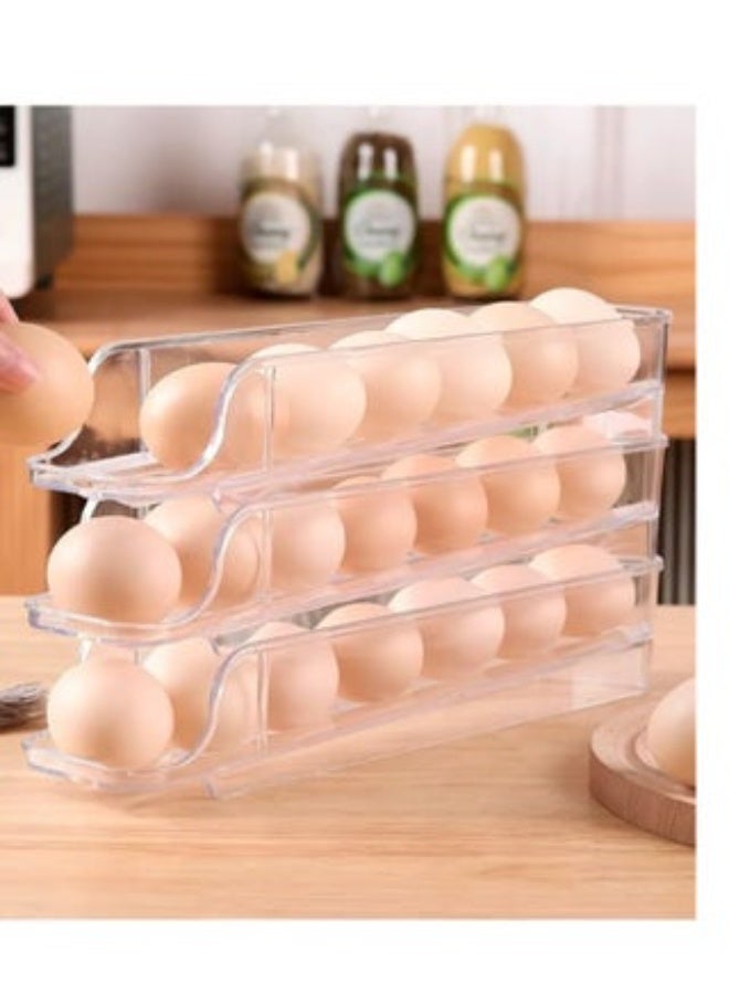 استاند -- ورف منظم بيض للثلاجة ، متدحرج دورين اكريليك شفاف عدد 3 دور - Image 1