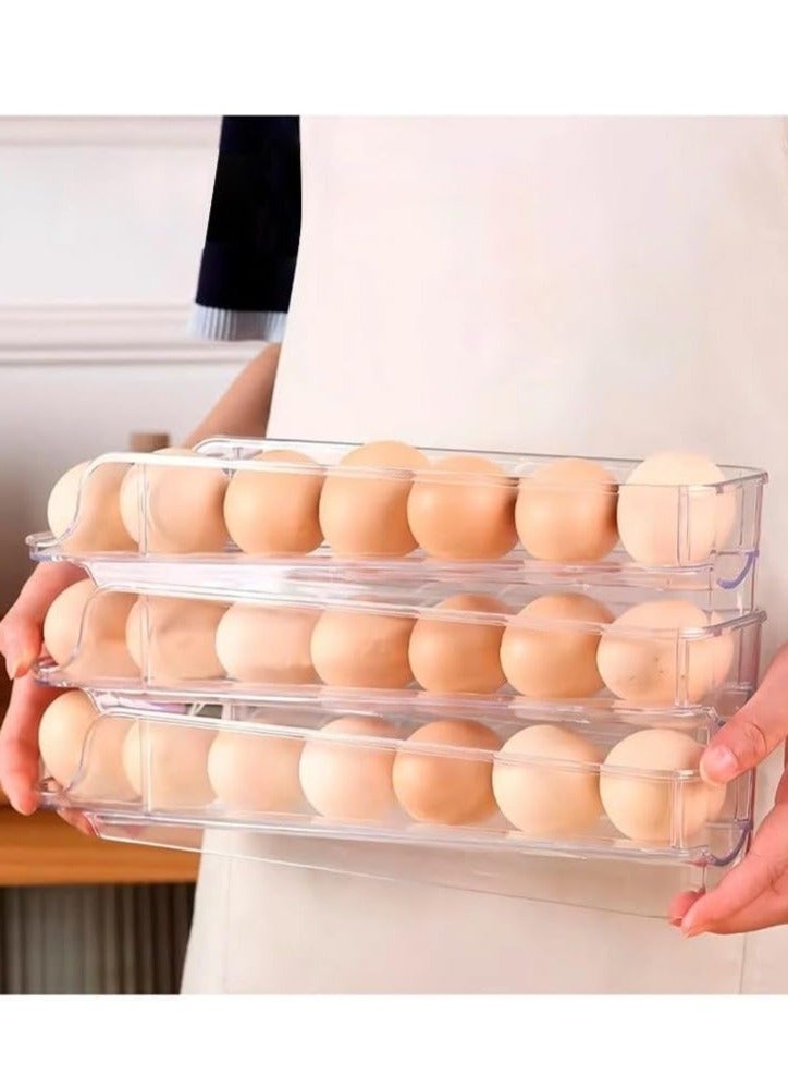 استاند -- ورف منظم بيض للثلاجة ، متدحرج دورين اكريليك شفاف عدد 3 دور - Image 2