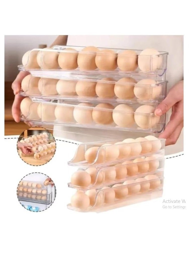 استاند -- ورف منظم بيض للثلاجة ، متدحرج دورين اكريليك شفاف عدد 3 دور - Image 4
