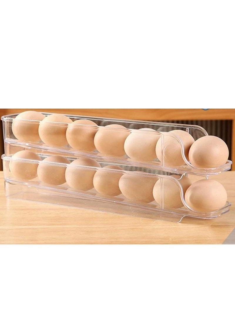 استاند -- ورف منظم بيض للثلاجة ، متدحرج دورين اكريليك شفاف عدد 3 دور - Image 5