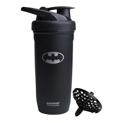 Smartshake DC COMICS Reforce Stainless Steel Protein Shaker Bottle 900 ml | 30 oz - Leakproof Screw-on Lid - BPA Free – Unisex - Non Insulated - Batman Logo - Image 1