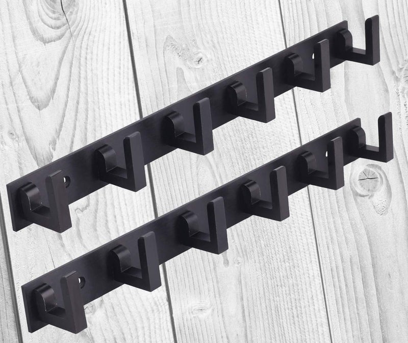 DOCOSS Metal Exclusive Extra Long 6 Pin Metal Bathroom Cloth Hanger Door Wall Robe Hooks Rail For Hanging Keys, Clothes, Towel (Black, 40 Cm), Pack Of 2, Hanging Shelves - Image 1