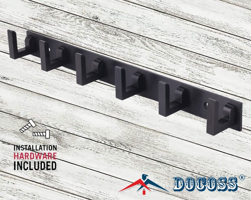 DOCOSS Metal Exclusive Extra Long 6 Pin Metal Bathroom Cloth Hanger Door Wall Robe Hooks Rail For Hanging Keys, Clothes, Towel (Black, 40 Cm), Pack Of 2, Hanging Shelves - Image 4