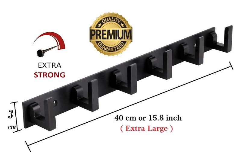 DOCOSS Metal Exclusive Extra Long 6 Pin Metal Bathroom Cloth Hanger Door Wall Robe Hooks Rail For Hanging Keys, Clothes, Towel (Black, 40 Cm), Pack Of 2, Hanging Shelves - Image 3