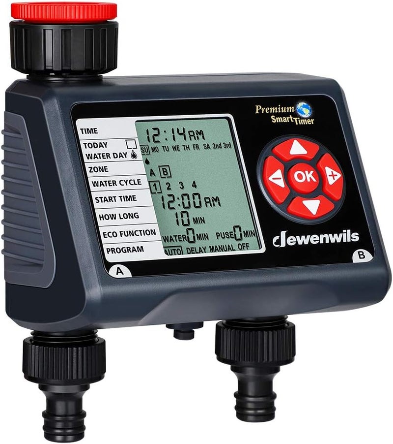 DEWENWILS Irrigation Computer with 2 Independent Outputs, Watering Timer for Garden, Weekdays Programmable, 4 Irrigation Per Output Per Day, Waterproof, CE Certified - Image 1