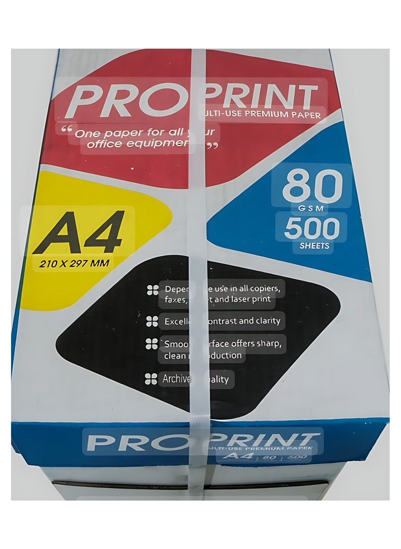 Pro Print A4 Multi Use Premium Paper 80GSM 210x297mm Box Of 5 Ream