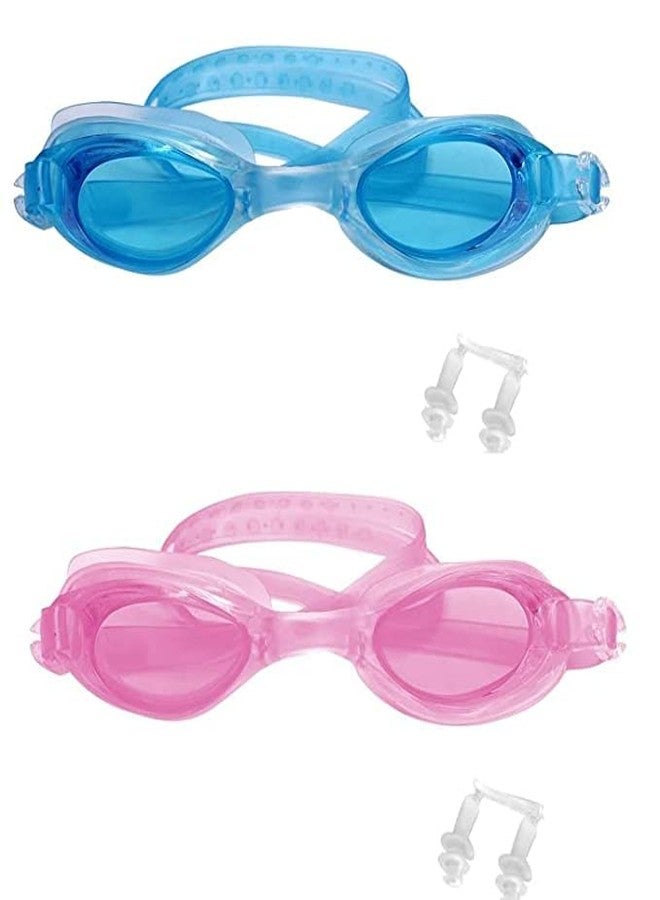 Confidence Kids Swimming Goggles Anti-Fog Adjustable Silicone Eyewear (Multicolor,Set of 2) - Image 1