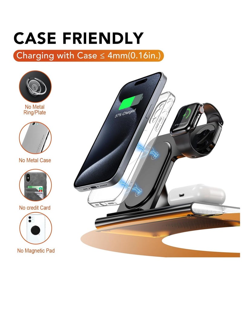Excefore Wireless Charger, 3-in-1 Foldable Charging Station, Fast Wireless Charger for Apple Products, Travel & Lightweight, Compatible with iPhone 15/14/13/12/11, iWatch Ultra 2/9/8/7/6/SE, 3/2/Pro/2 - Image 4