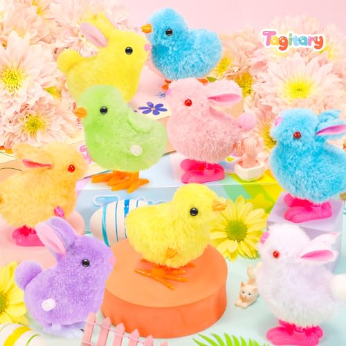 Tagitary Bunny and Jumping Chick Wind Up Toys Easter Plush Rabbit and Chicken Toy for Kids Toddlers Easter Egg Hunt Basket Party Favor Stocking Stuffers Classroom Prizes Christmas Birthday Gift - Image 5