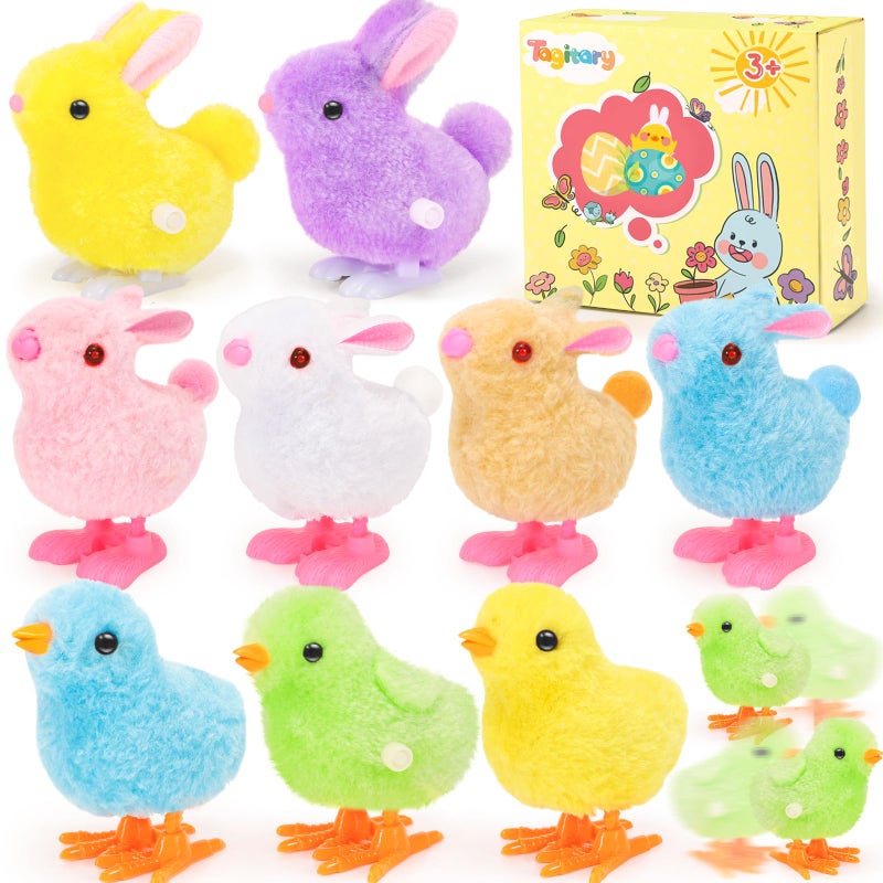 Tagitary Bunny and Jumping Chick Wind Up Toys Easter Plush Rabbit and Chicken Toy for Kids Toddlers Easter Egg Hunt Basket Party Favor Stocking Stuffers Classroom Prizes Christmas Birthday Gift - Image 3