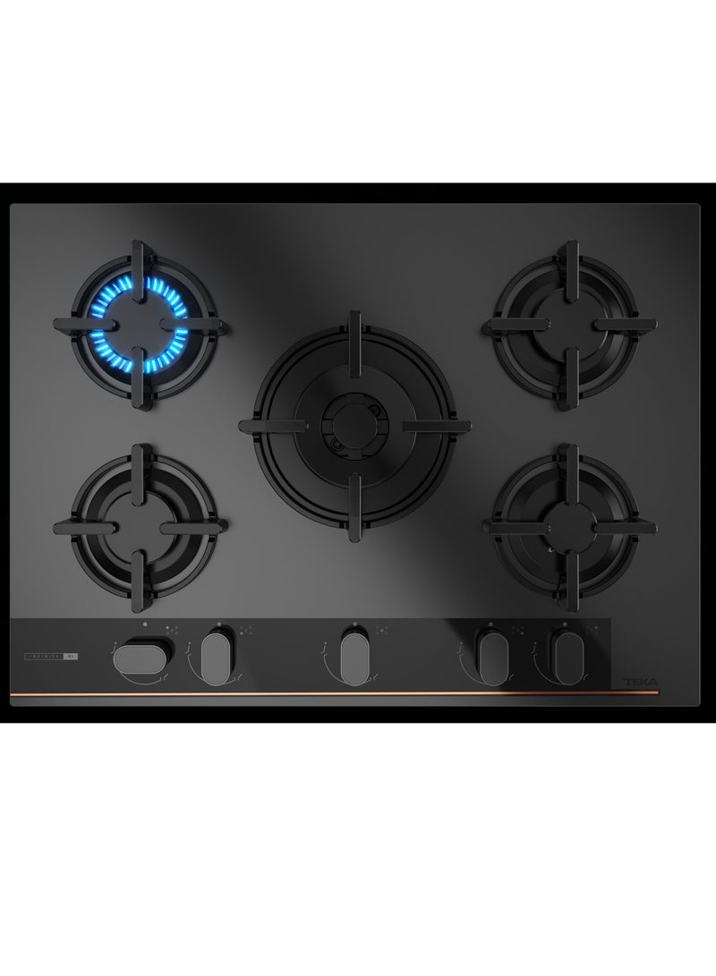 TEKA Built-in Gas on Glass Hob 5 Burners W/ Cast Iron Grids GBC 75 Special Infinity G1 Edition 112570210 Black Matt - Image 1