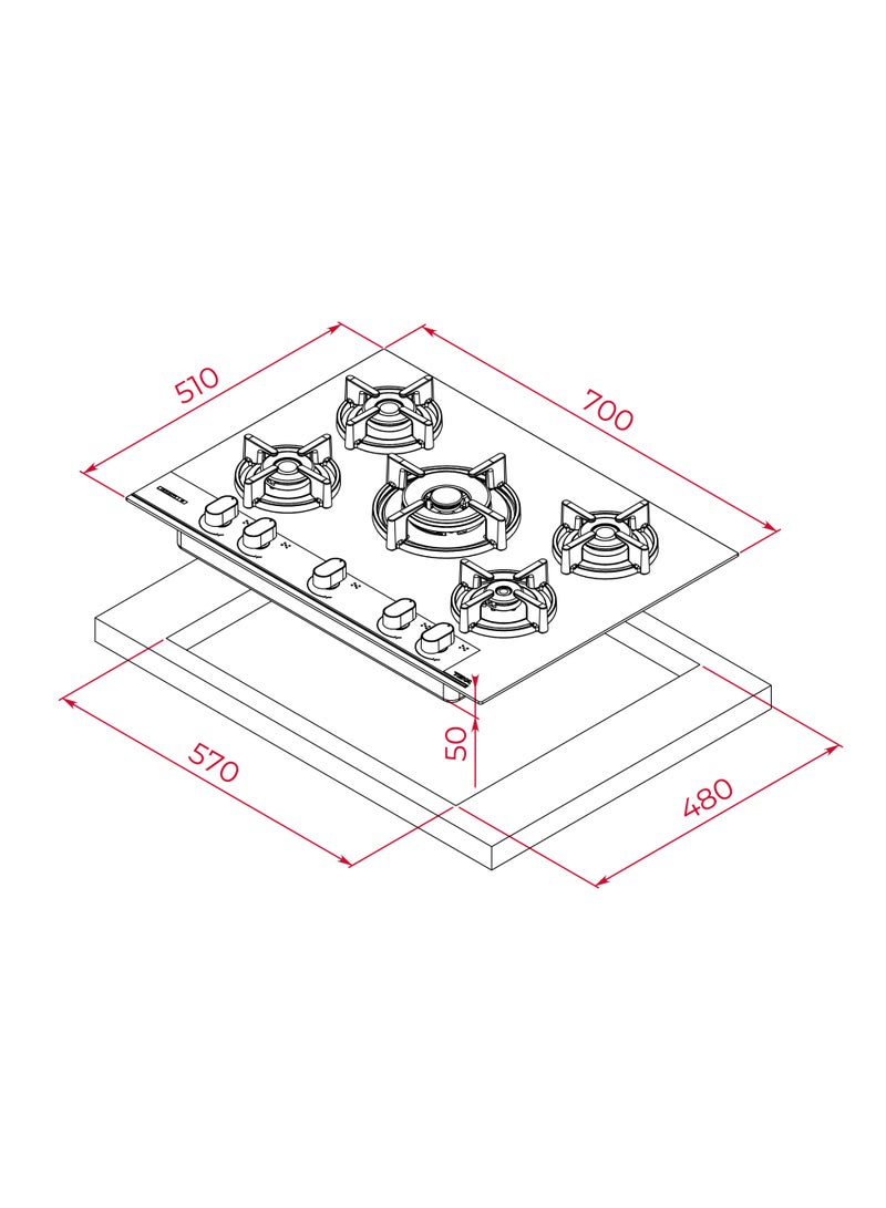 TEKA Built-in Gas on Glass Hob 5 Burners W/ Cast Iron Grids GBC 75 Special Infinity G1 Edition 112570210 Black Matt - Image 5