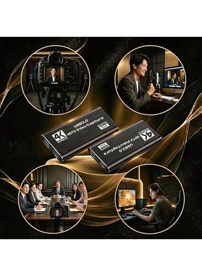 HDMI video capture card with 4K pass-through at 60Hz and 1080P recording at 60FPS, with USB 3.0 Type-A and Type-C for streaming, game recording, and OBS support. - Image 2