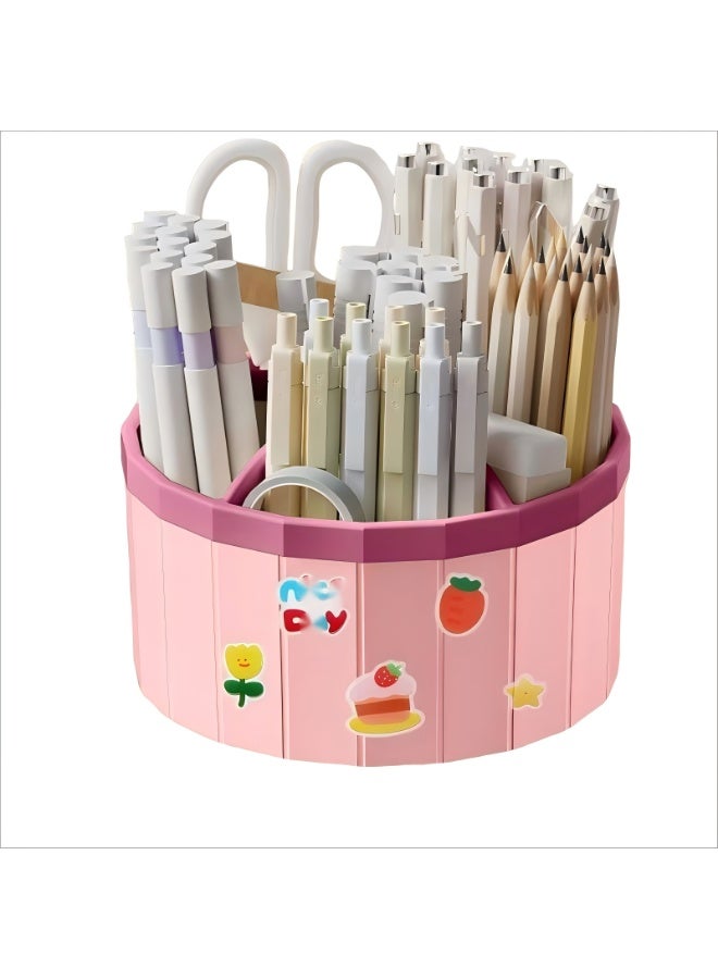 Pen Holder for Desk, Storage Function，360°Rotating Pencil Pen Holder,Pen Organizer with 6 Slots, Large-capacity Desk Organizer,Office, School, Home Use (Pink) - Image 1