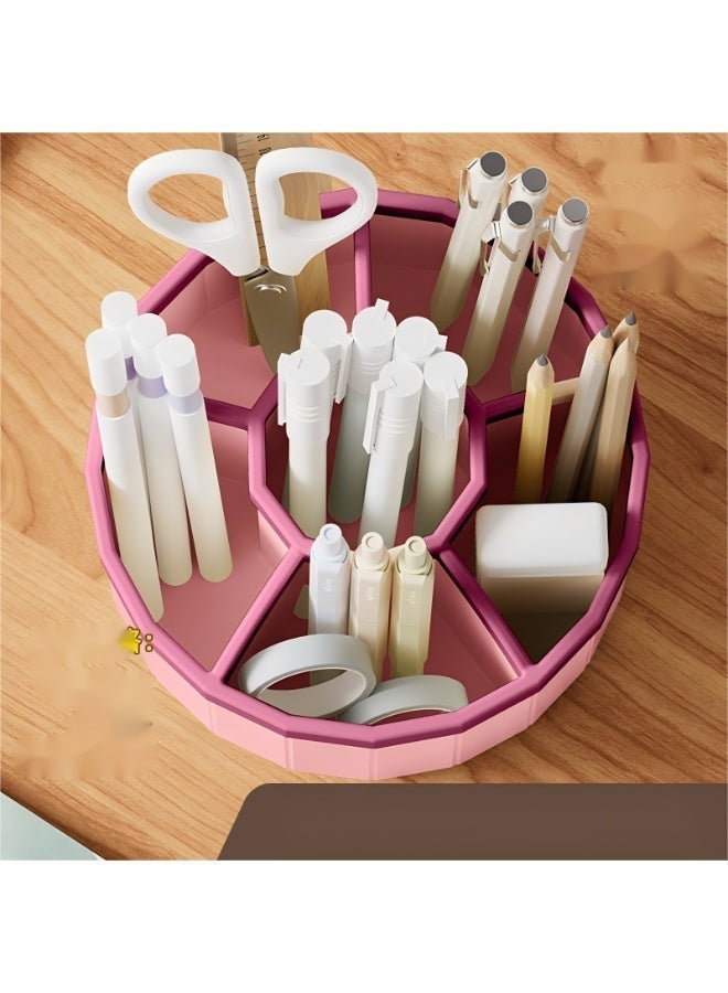 Pen Holder for Desk, Storage Function，360°Rotating Pencil Pen Holder,Pen Organizer with 6 Slots, Large-capacity Desk Organizer,Office, School, Home Use (Pink) - Image 2