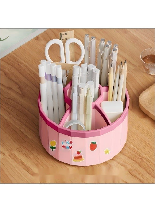 Pen Holder for Desk, Storage Function，360°Rotating Pencil Pen Holder,Pen Organizer with 6 Slots, Large-capacity Desk Organizer,Office, School, Home Use (Pink) - Image 4
