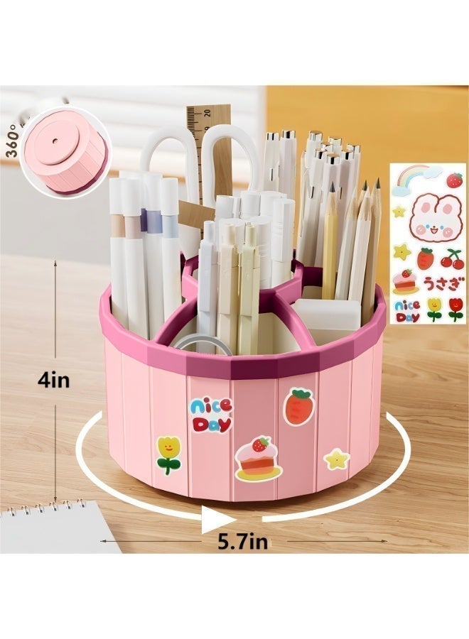 Pen Holder for Desk, Storage Function，360°Rotating Pencil Pen Holder,Pen Organizer with 6 Slots, Large-capacity Desk Organizer,Office, School, Home Use (Pink) - Image 5
