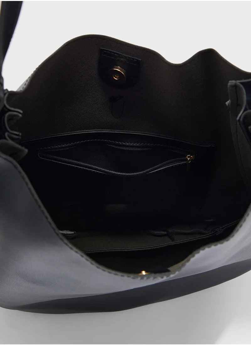 ايلا Metal Trim Detail Large Hobo Bag