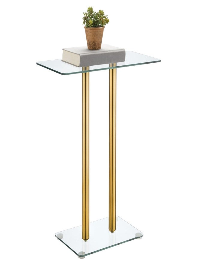 IDesign InterDesign iDesign Small Drink Table - Pedestal Drink Table for Small Spaces - Clear/Soft Brass - Image 1