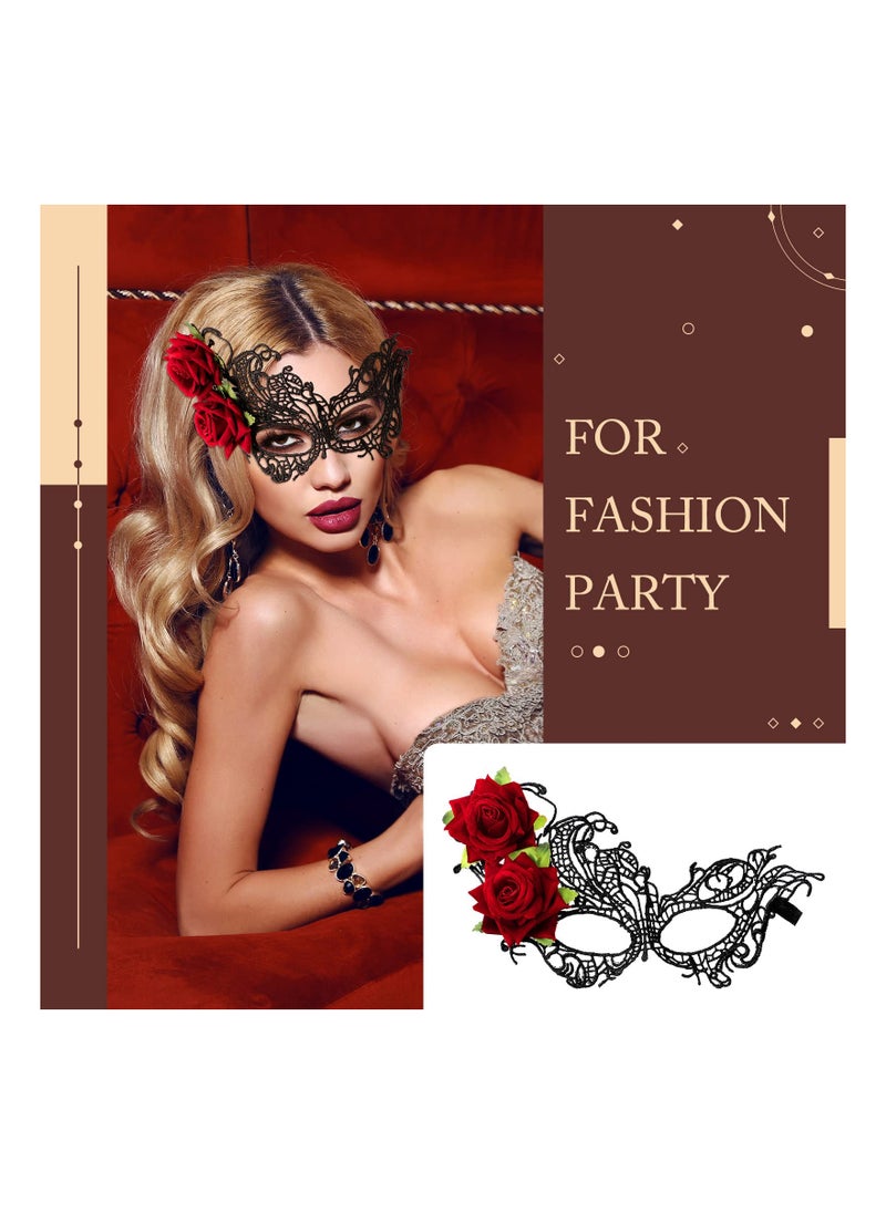 Masquerade Mask for Women, Multicolored Rose Flower Lace Venetian Face Cover for  Mardi Gras Party, Mask Evening Prom, Ball Mask Bar Costumes Accessory Venetian Ball Prom (3 packs)  - Image 2