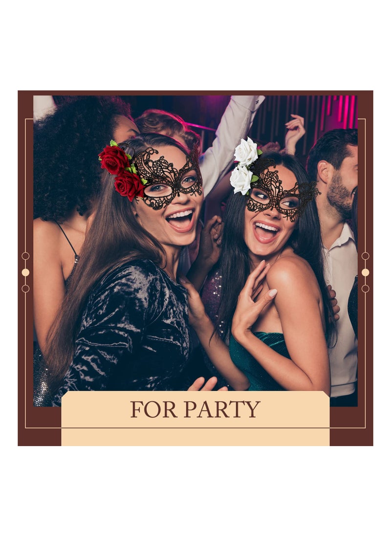 Masquerade Mask for Women, Multicolored Rose Flower Lace Venetian Face Cover for  Mardi Gras Party, Mask Evening Prom, Ball Mask Bar Costumes Accessory Venetian Ball Prom (3 packs)  - Image 4