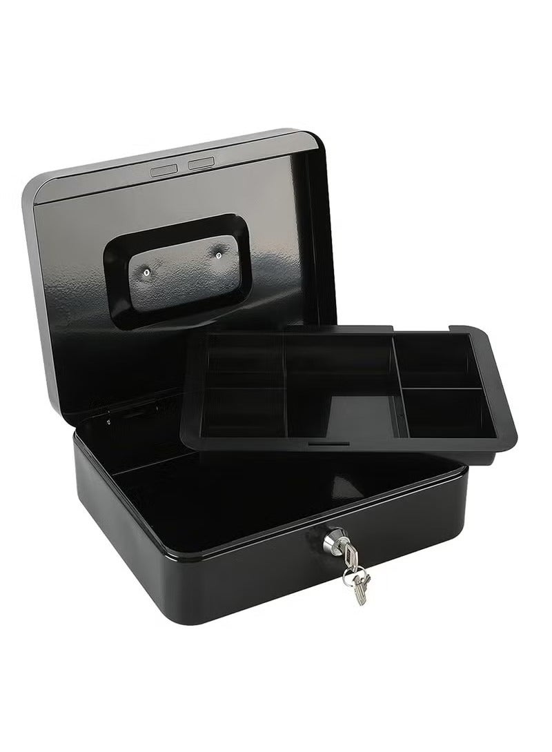 Steel Cash Box with Key Lock Metal Small Money Organizer with Money Tray Cash Storage Box with Lockable Cover - Image 5