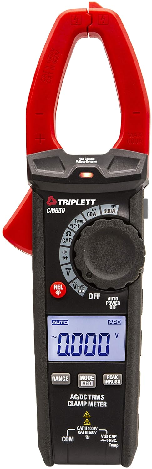 Triplett Triplett CM650 True RMS 6000 Count 600A ACDC Clamp Meter with Inrush  - Image 1