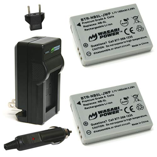 Wasabi Power Battery (2-Pack) and Charger for Canon NB-5L and Canon PowerShot S100, S110, SD700 IS, SD790 IS, SD800 IS, SD850 IS, SD870 IS, SD880 IS, SD890 IS, SD900 IS, SD950 IS, SD970 IS, SD990 IS, SX200 IS, SX210 IS, SX220 IS, SX230 HS - Image 1