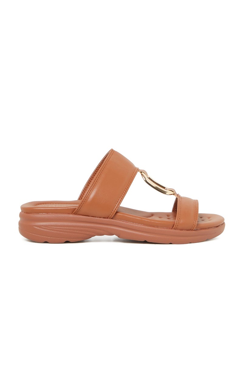 GEOOMNII Comfort Sandals for Ladies – TAN Sandals with Slip On | Comfortable PU Upper & TPR Sole - Image 2