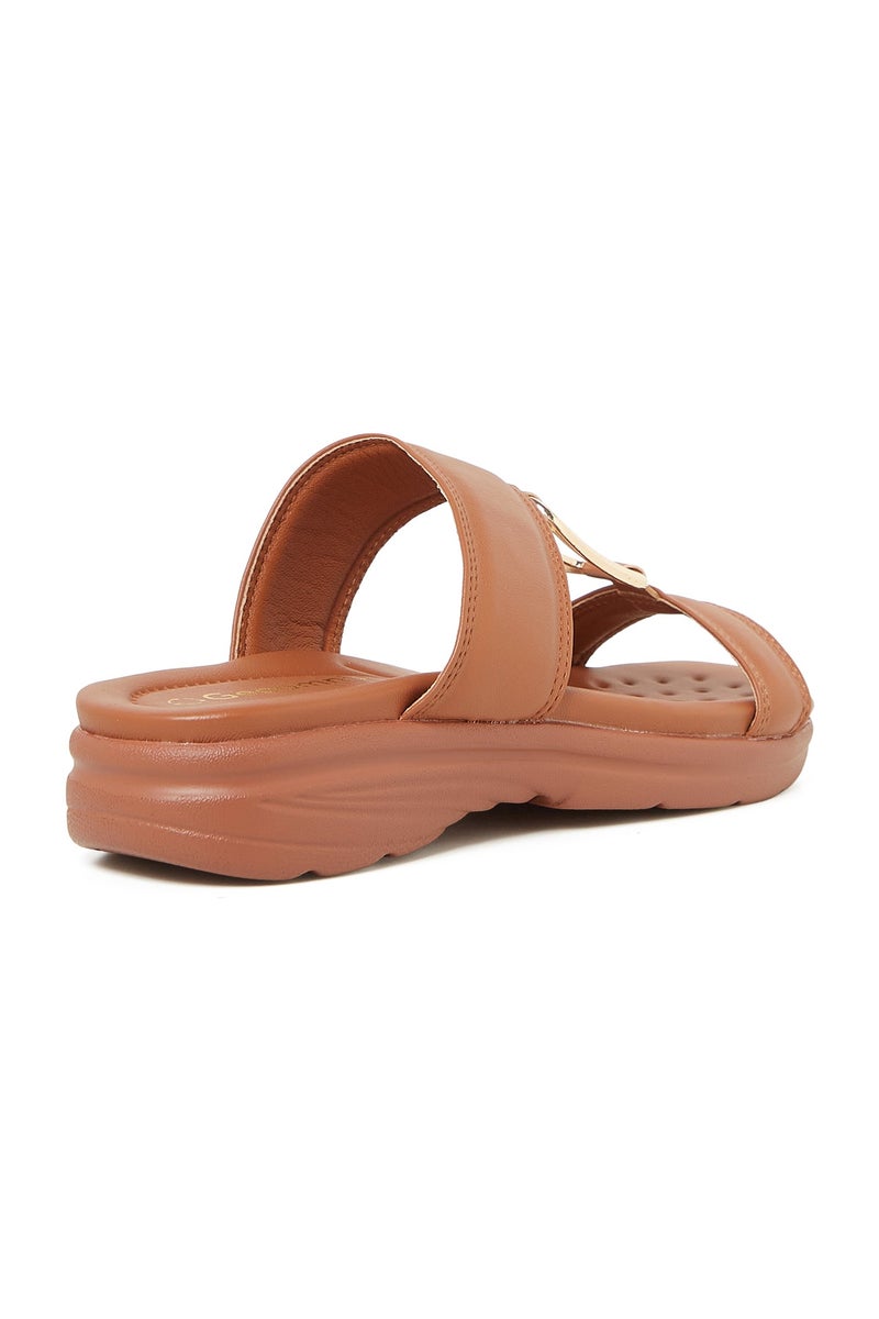 GEOOMNII Comfort Sandals for Ladies – TAN Sandals with Slip On | Comfortable PU Upper & TPR Sole - Image 3