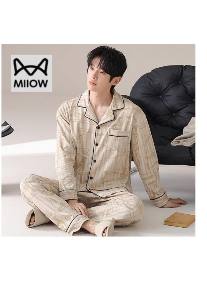 MIIOW - Cotton Pajamas Men's Oversized Loose Long Sleeved High-End Home Suit Set - Image 1
