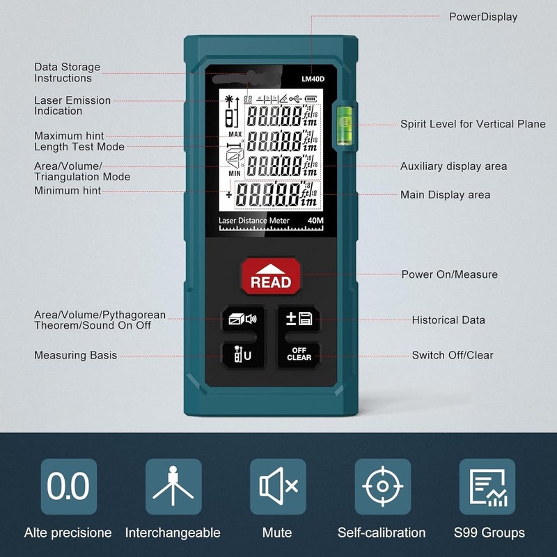 Rangefinder LM40D Distance Meter Self-Calibration Volume/Area/Angle/Pythagorean Theorem - Image 2