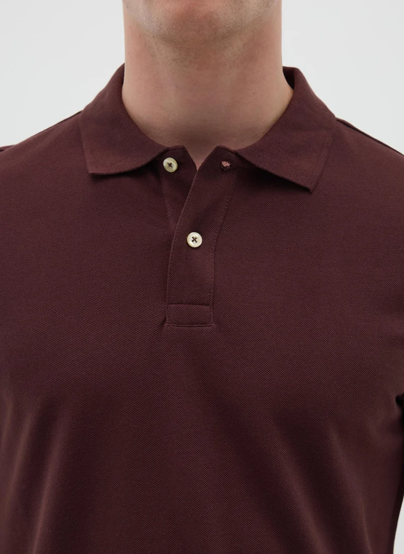 او في اس MEN'S BROWN PURE COTTON REGULAR FIT POLO