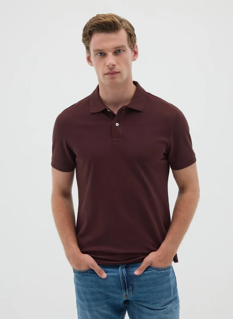 Ovs MEN'S BROWN PURE COTTON REGULAR FIT POLO