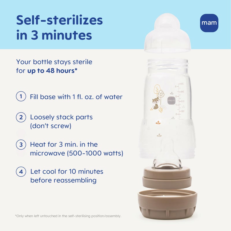 MAM 11oz Easy Start Anti-Colic Wide Neck Baby Bottle, Fast Flow Breastfeeding-Like Nipple, Reduces Colic Gas & Reflux, Easy to Clean, BPA Free, 4+ Months, Made in Europe, 2 Pack - Image 3