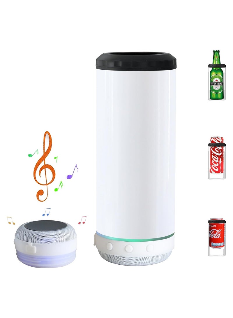SOLARAE Sublimation Skinny Can Cooler Sublimation Can Cooler with Speaker 4 in 1 16oz Straight Music Can Cooler Insulated Speaker Cup Can Cooler with Detachable Led Light for Summer Beach Party - Image 1