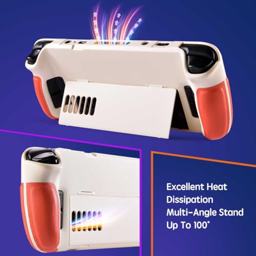 UYIYE Kickstand Case for Steam Deck,Soft Leather Handle Protective, Anti-Slip Shockproof Heat Dissipation,Protective and Reliable Accessory with Stand Function for Steam Deck OLED & LCD Beige/Orange - Image 4