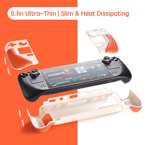 UYIYE Kickstand Case for Steam Deck,Soft Leather Handle Protective, Anti-Slip Shockproof Heat Dissipation,Protective and Reliable Accessory with Stand Function for Steam Deck OLED & LCD Beige/Orange - Image 5