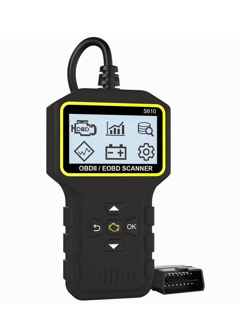 جيرزون قارئ رموز أعطال السيارات والدراجات النارية S610 OBD II ماسح ضوئي، قارئ رموز أعطال محرك السيارة، قراءة ومسح رموز الأخطاء لجميع المركبات التي تستخدم بروتوكول OBD2 (أسود)  - Image 1