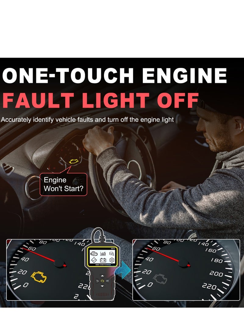 جيرزون قارئ رموز أعطال السيارات والدراجات النارية S610 OBD II ماسح ضوئي، قارئ رموز أعطال محرك السيارة، قراءة ومسح رموز الأخطاء لجميع المركبات التي تستخدم بروتوكول OBD2 (أسود)  - Image 4