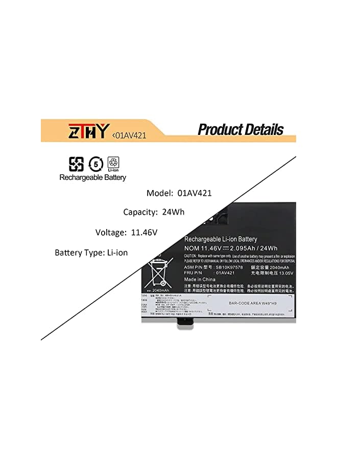 ZTHY 01Av421 01Av419 01Av420 01Av489 Laptop Battery Replacement For Lenovo Thinkpad T470 A475 T480 A485 Tp25 Series Sb10K97578 Sb10K97576 Sb10K97577 11.46V 24Wh 2095Mah 3-Cell - Image 3